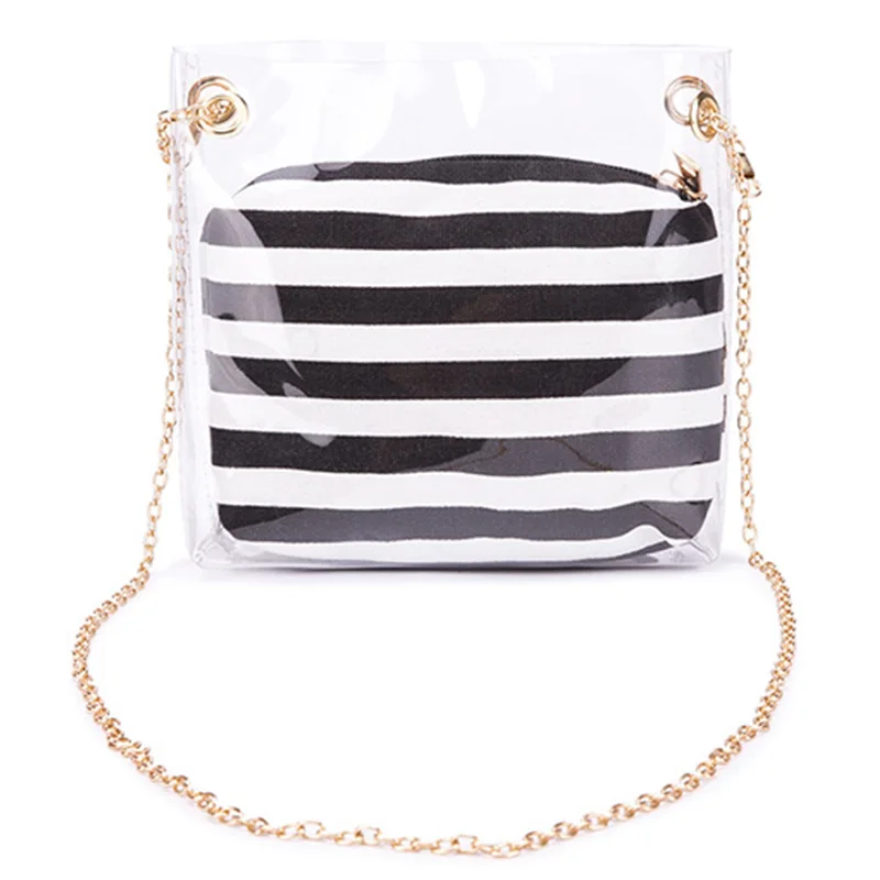 

Women'S Composite Bag Metal Chain Pvc Transparent Shoulder Bag Striped Wallet