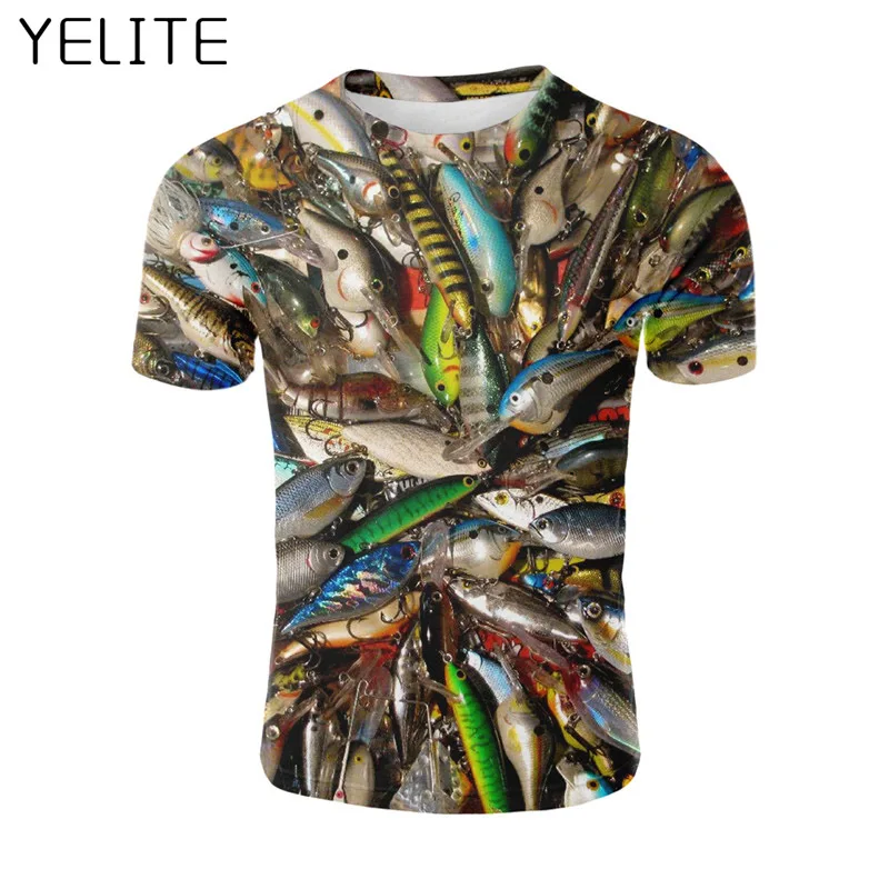 

YELITE Fish bait tshirt Mens Tops 3D Printed streetwear Man Tee Shirts T shirt Male Short Sleeve Homme Art harajuku T-shirts