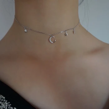 

Suniangon Authentic 100% 925 Sterling Silver Star Moon Neck Necklace For Lovers Jewelry Gift sliver Ball Or Chain For Party F15