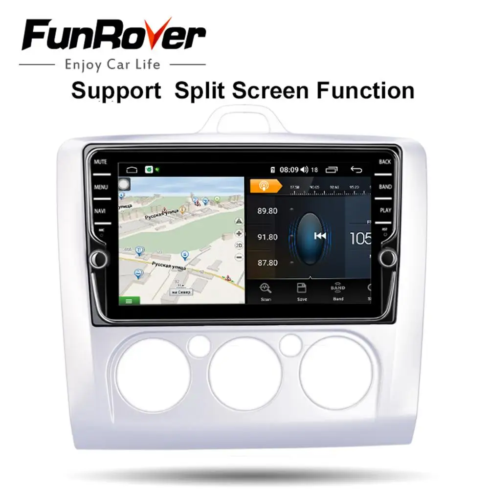 Discount Funrover 8 cores Android 9.0 2 din Car Dvd multimedia gps navi For  Focus 2 radio navigation DSP stereo Split screen SIMslot 2