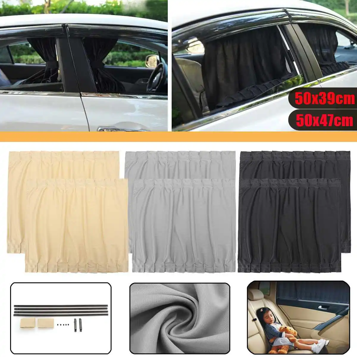 

2 Pair Universal Car Window Visor Curtain Mesh Cover Sun Shade UV Protection 50S/50L For Honda/Toyota/VW