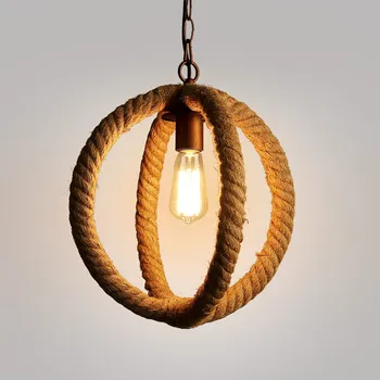 

Nordic Retro Loft Vintage Hemp Rope Iron Round Ball Pendant Light for Restaurant bar Bedroom Dining Room E27 Hanging Lamp 35CM