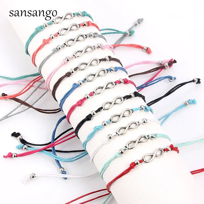 

12 Pcs Antique Silver Infinity Sign Cord Bracelet Adjustable Bangle For Women Men Birthday Gift Fashion Jewery With Party