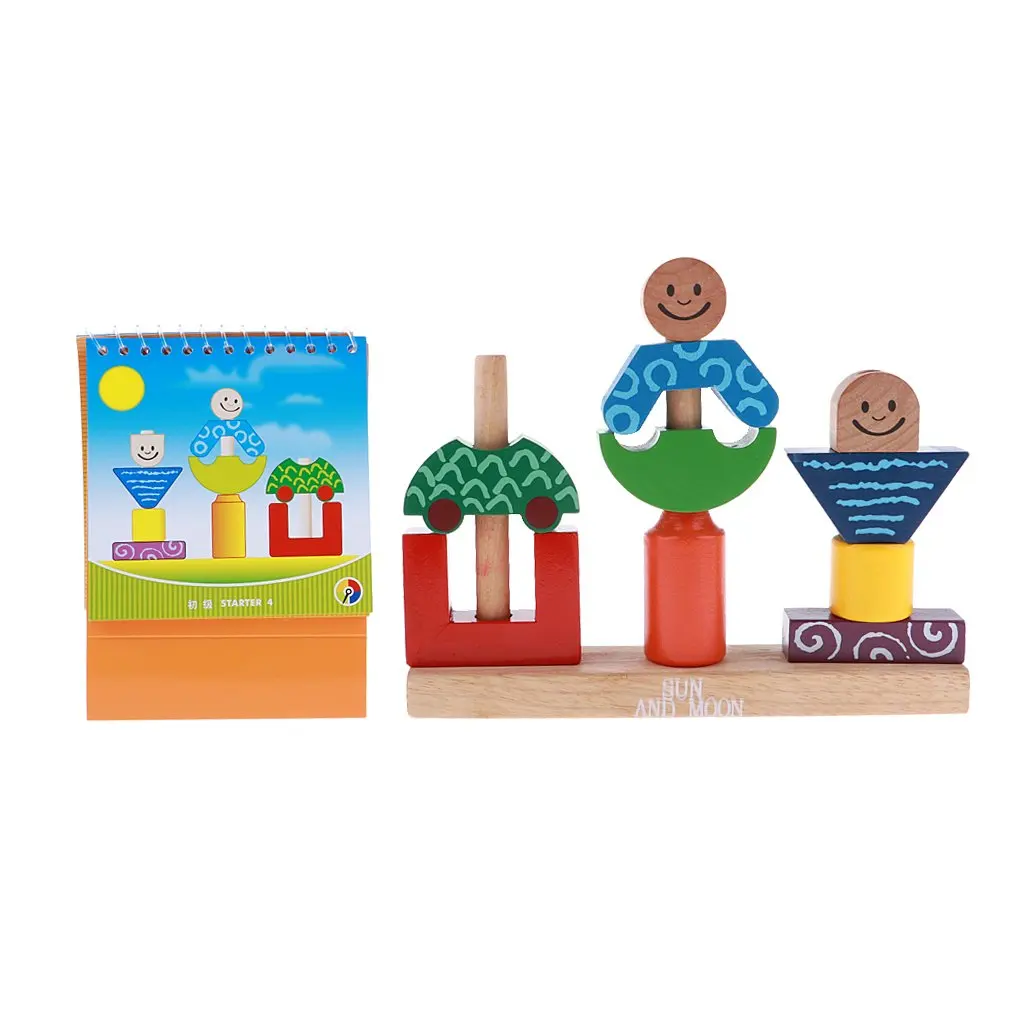 

Wooden Geometric Building Blocks Stacking Game Imagination Creativity Development Montessori Educational Toys for Children Kids