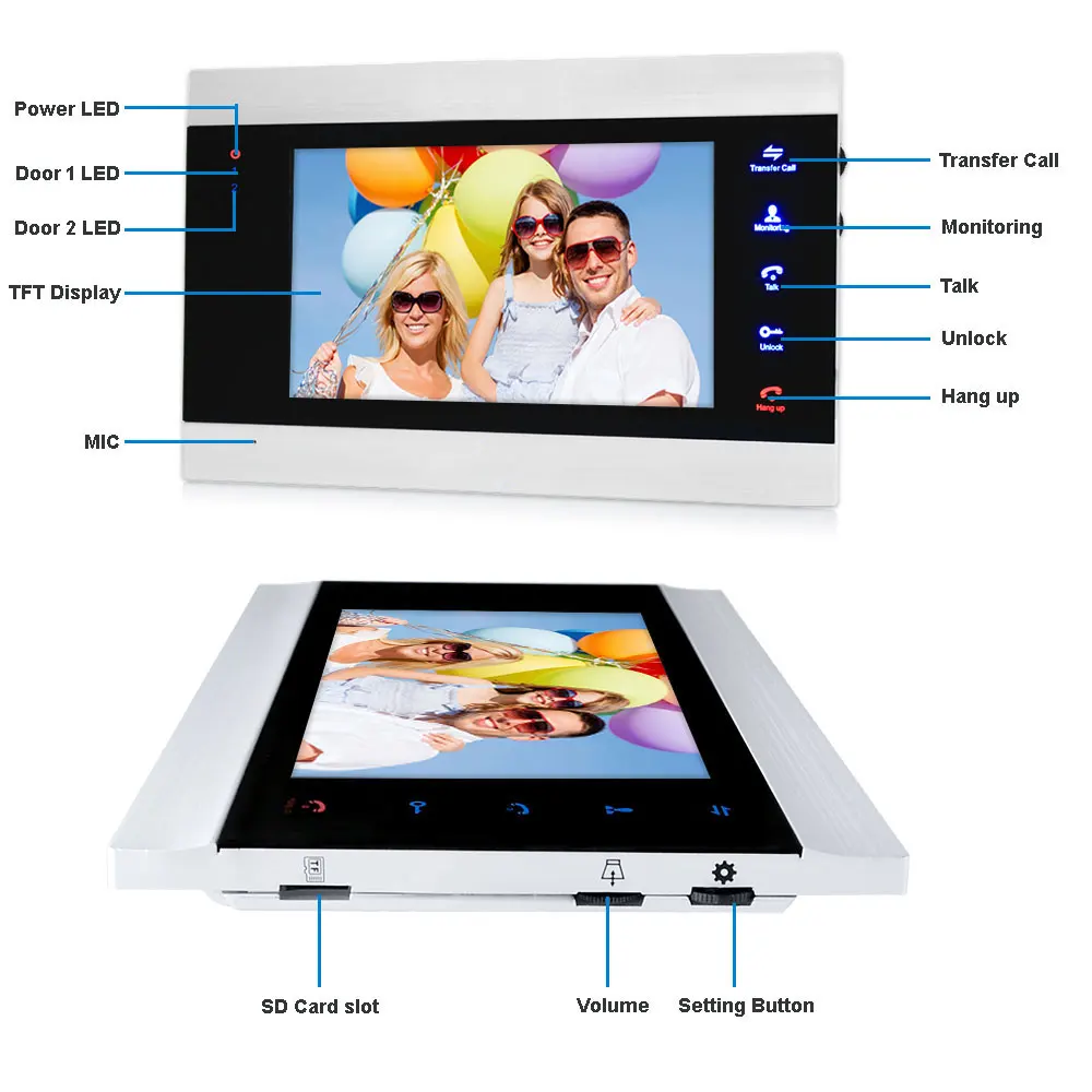  7 Inch Wireless WiFi Smart IP Video Door Phone Intercom System HD AHD 720P 1200TVL Wired Doorbell C - 4000160320530