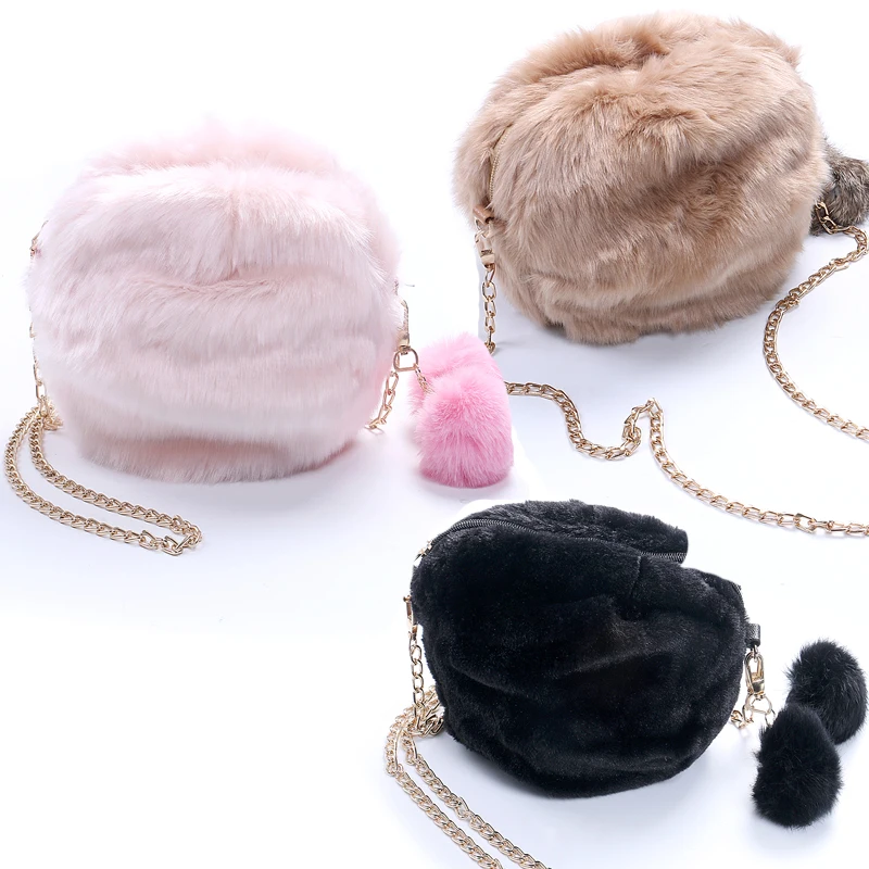 

Hot Fashion Women Bag Zipper Round Crossbody Bag Plush Messenger Bag Ladies Cute Roll Shoulder Bag 8 Colors to Choose