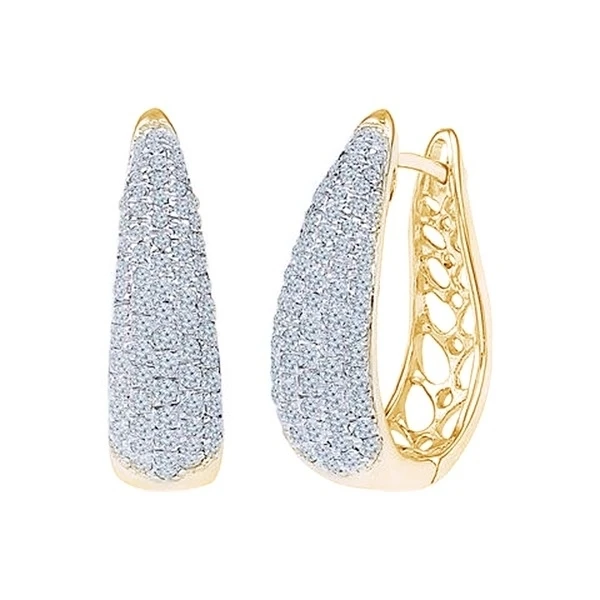 3/4 Ct Round Cut Natural Diamond 14K Yellow Gold Cluster Huggies Earrings | Украшения и аксессуары