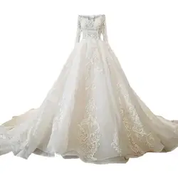 2018 Натуральный Белый Тюль Совок Королевский поезд Свадебные платья длиной до пола бальное платье Принцесса спинки Свадебные платья