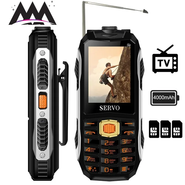 Cheap SERVO MAX Russian keyboard TV mobile phone 4000mAh battery 2.4" Three SIM Cards Voice Changing Cellphones Power Bank Telephones