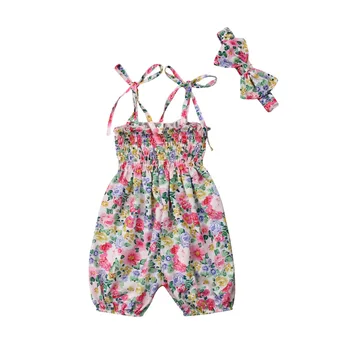 

2PCS Newborn Baby Girls Princess Floral Sleeveless Romper Jumpsuit Outfits Sunsuit Summer