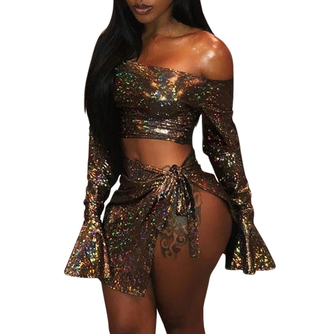 Комплект из двух предметов юбка с цветными бриллиантами и бантом европейский