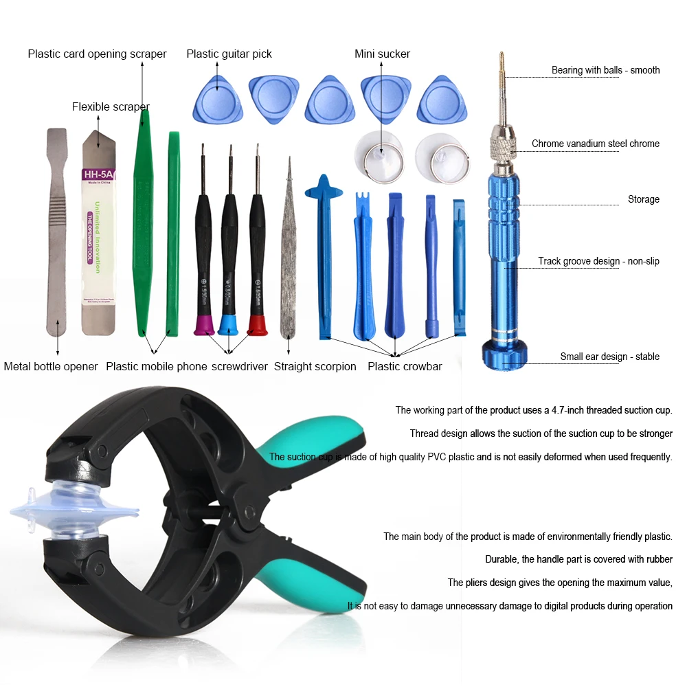 JelBo 22в1 профессиональные инструменты для ремонта мобильных телефонов, отвертка для открывания ЖК-экрана, набор присосок, набор для разборки, ручные инструменты