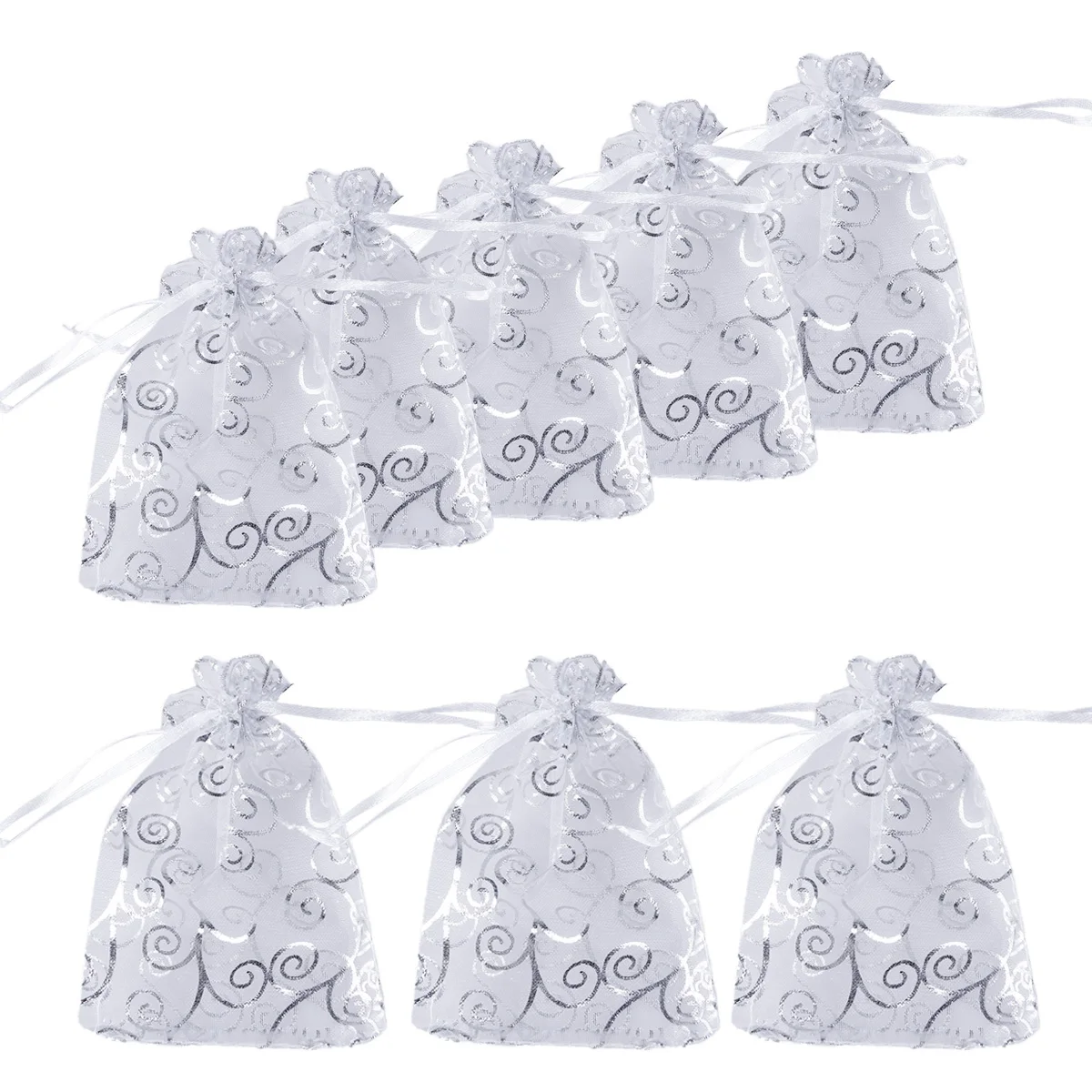 

50 Pcs Gift Bags Sheer Decorative Rattan Pattern Organza Mini Drawstring Favor Candy Jewelry Pouches Bags for Wedding Party