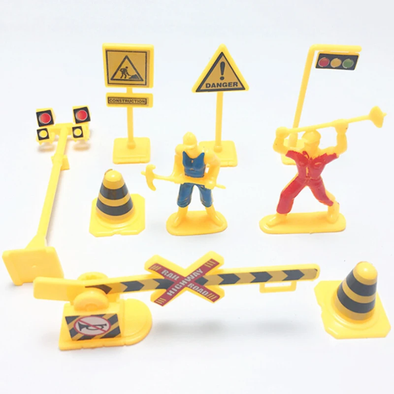 

Plastic Toy Road Construction Traffic Sign Set Diecast Vehicles Yellow 9pcs/Set