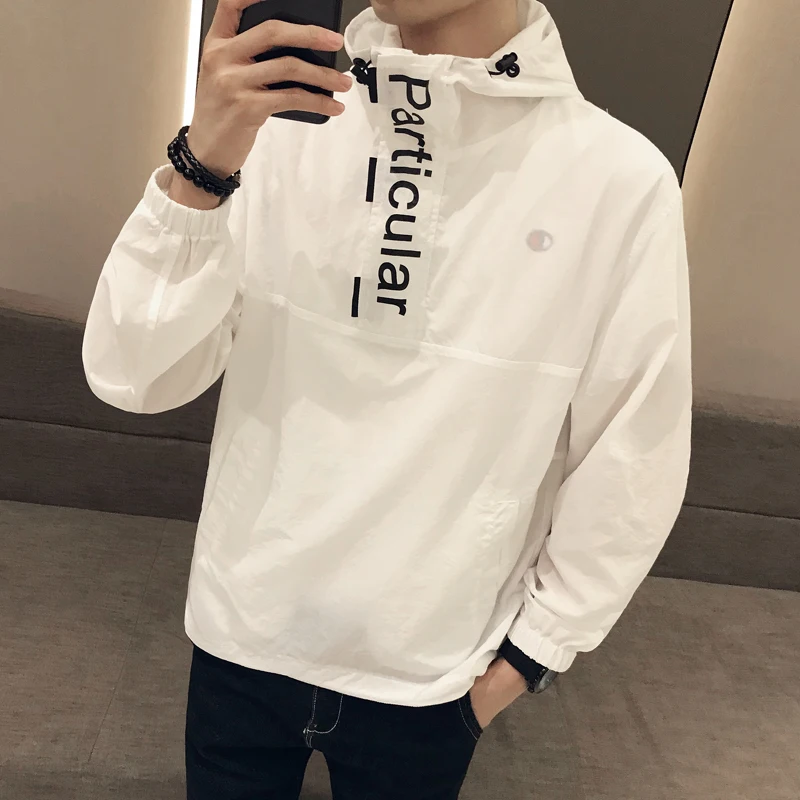 Pullover Sunscreen Clothing Summer Jackets Men Fashion 2019 Chaqueta Hombre Streetwear Bomber Jacket Hooded Print Outwear Coat