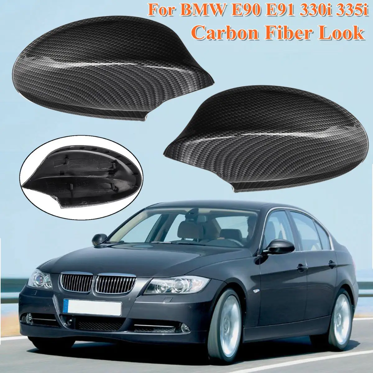 Боковое зеркало заднего вида для BMW E90 E91 330i 335i 2005 2006 2007 51167135097 ABS черное Углеволокно