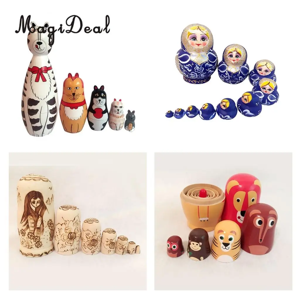 

6Pcs/Set Painted Wooden Animals Nesting Dolls Matryoshka Russian Doll for Bar Bookstore Home Desk Decor Children Kids Gifts