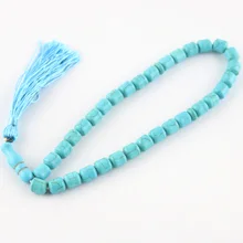 Мусульманский браслет Tasbih Islam 33 бисера синий с надписью Бог 8*10 мм