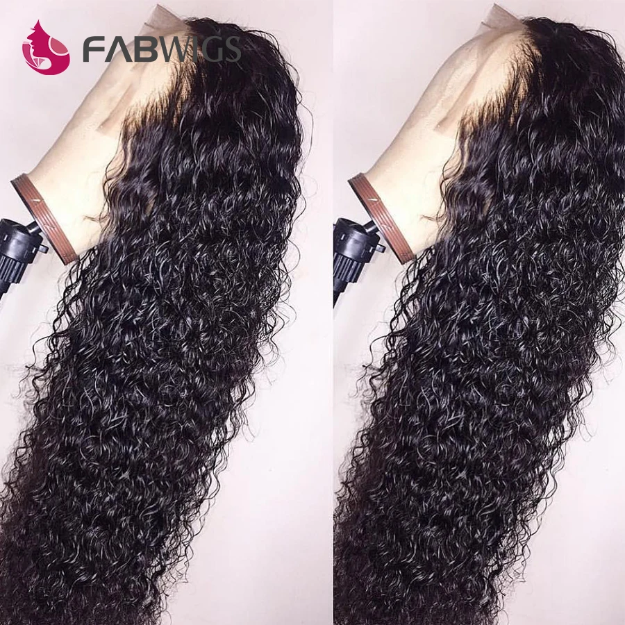 Fabwigs полный парик шнурка бразильский кудрявый человеческих волос парики с
