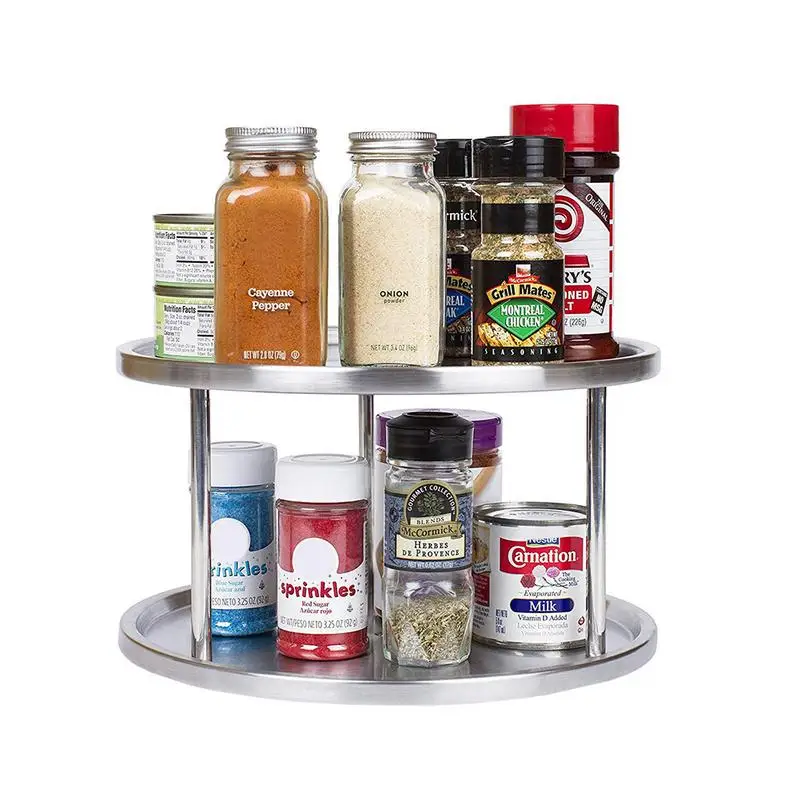 Spice Rack Organizer Tray 360 Degree Turntable Rotating 2 Level