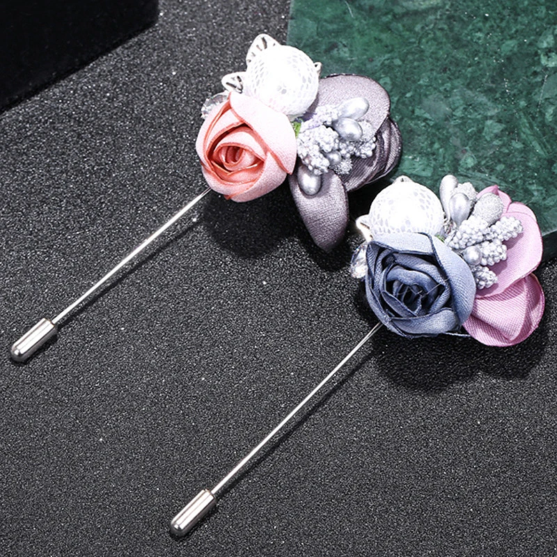 

Rhinestone Flower Pink Lace Handmade 1PC Gray Silver Color Simulated Pearl Cardigan Sweater Crystal Cloth Colorful Alloy Brooch