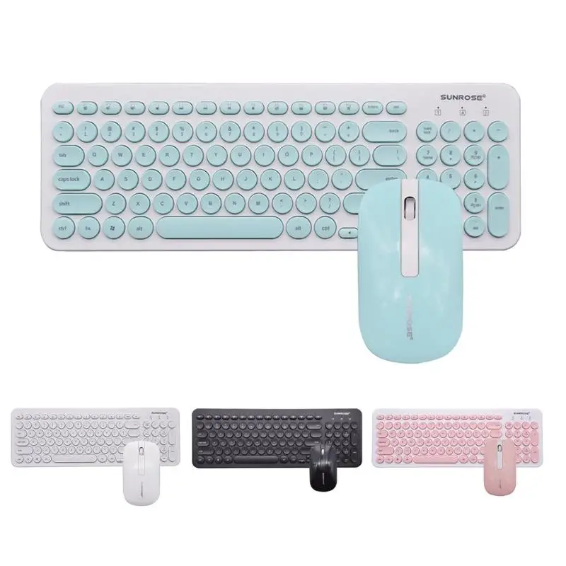 

SUNROSE T85 Wireless Retro Round Keycap 104 Keys Keyboard+Optical Mouse Splashproof Set for Laptop Desktop Computer