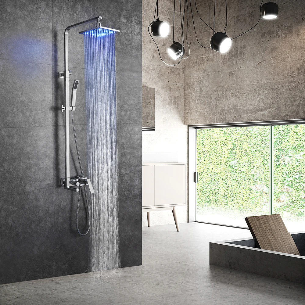 

SKOWLL Bathtub Faucets Bathroom Bath Mixer LED Rain Shower Head Set Waterfall Taps System