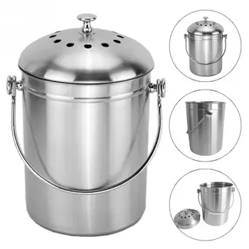

1pc Recycling Container Lid Bucket Hotel Stainless Steel Compost Trash Can Durable Home Bin Ashbin Pericarp Holder 28*18 cm