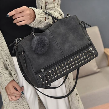

Big Handbag Vintage Shoulder Bag Women Crossbody Leather Tote Ladies Rivet Sac A Main Hobo Female Top-handle Bags Women Handbags