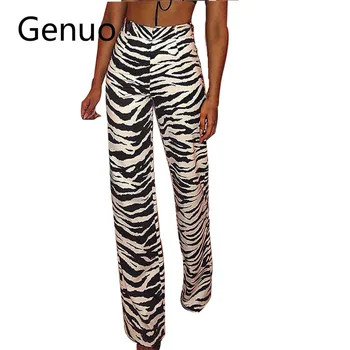

Genuo Striped Zipper Fly Long Pants Women High Waist Slim Fit Straight Trousers Female Fall Winter 2019 Casual Pants Capris