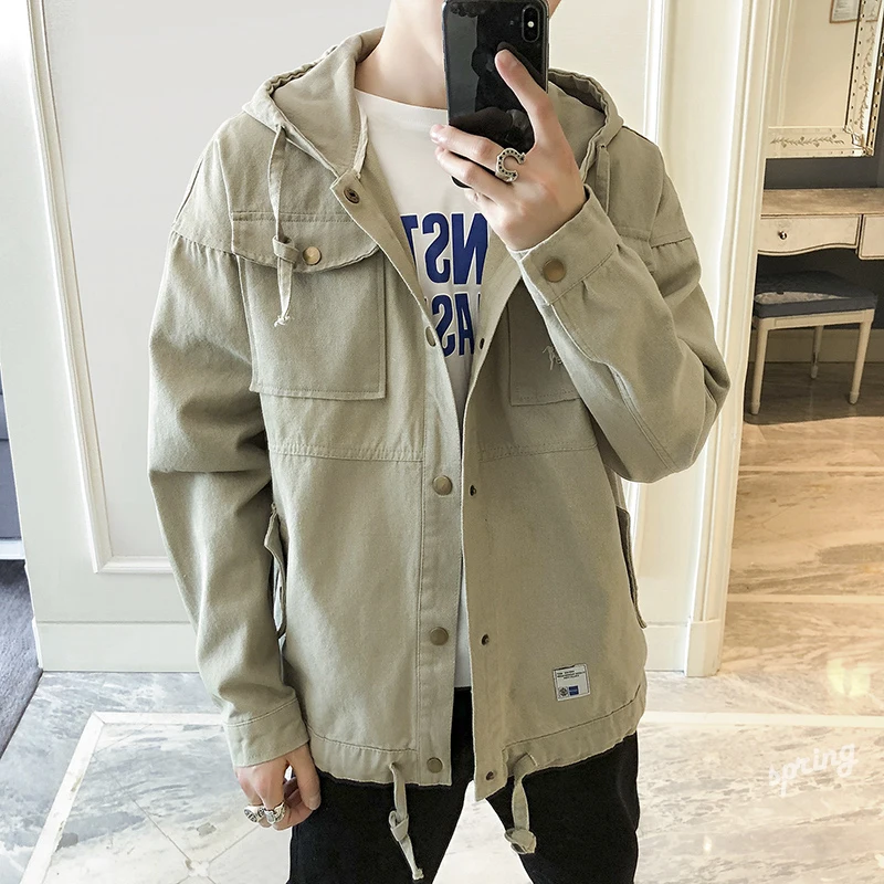 Autumn And Winter New Denim Jacket Men Fashion Solid Color Casual Hooded Denim Jacket Man Streetwear Hip Hop Loose Bomber Jacket