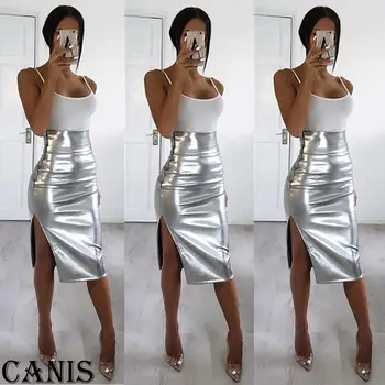 

New Fashion Women PU Leather High Waist Pencil Bodycon Skirt Party Cocktail Clubwear Winter Skirt