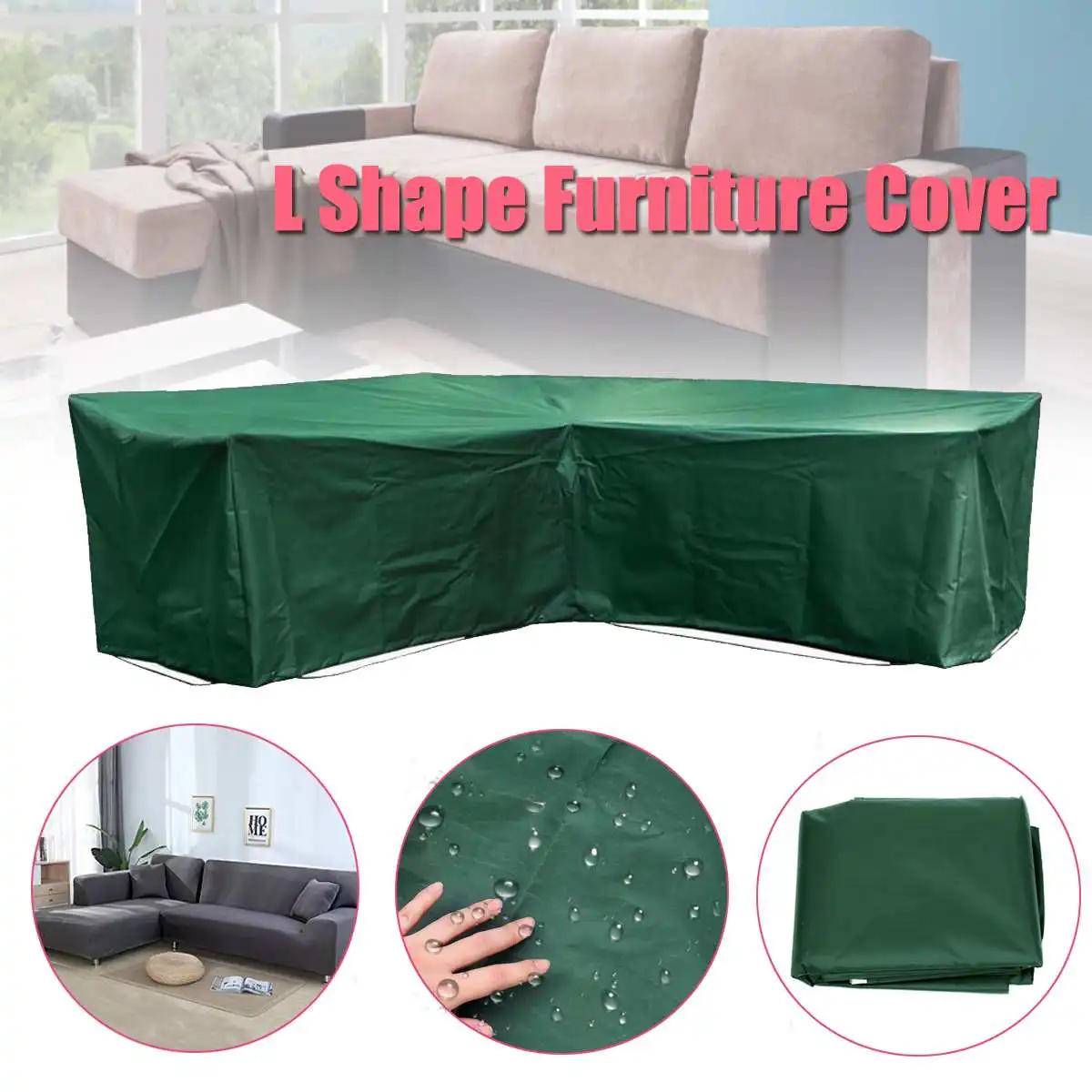 

L Shape Dustproof Furniture Cover Waterproof Outdoor Sectional Rain Dust Cover Wicker Corner Sofa Couch Covers All-Purpose Green
