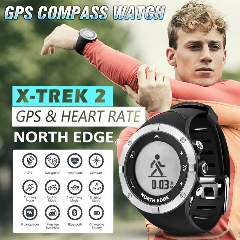 

X-TREK2 Intelligent Outdoor Sports Heart Rate Watch NORTH EDGE GPS Step Counter Multi - Function Watch Iron Three Waterproof Com