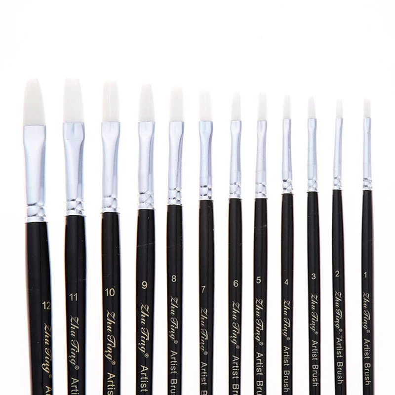 

12Pcs/Lot White Paint Brushes Set Nylon Black Rod Pointed Paint Brush For Watercolor Oil Acrylic Painting School Art Supplies