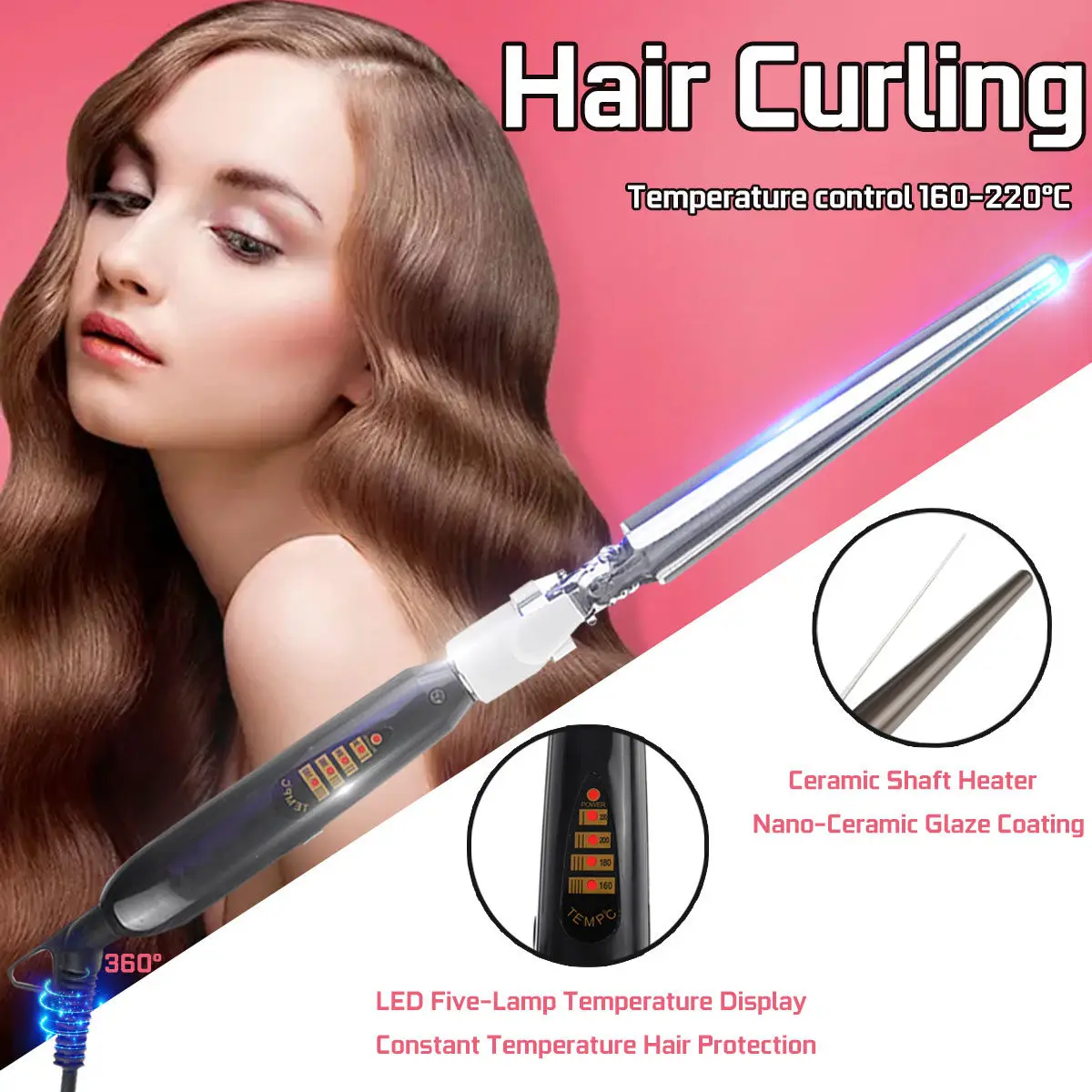 65W 110V-240V Curling Iron Hair Curler 21-30MM Pro