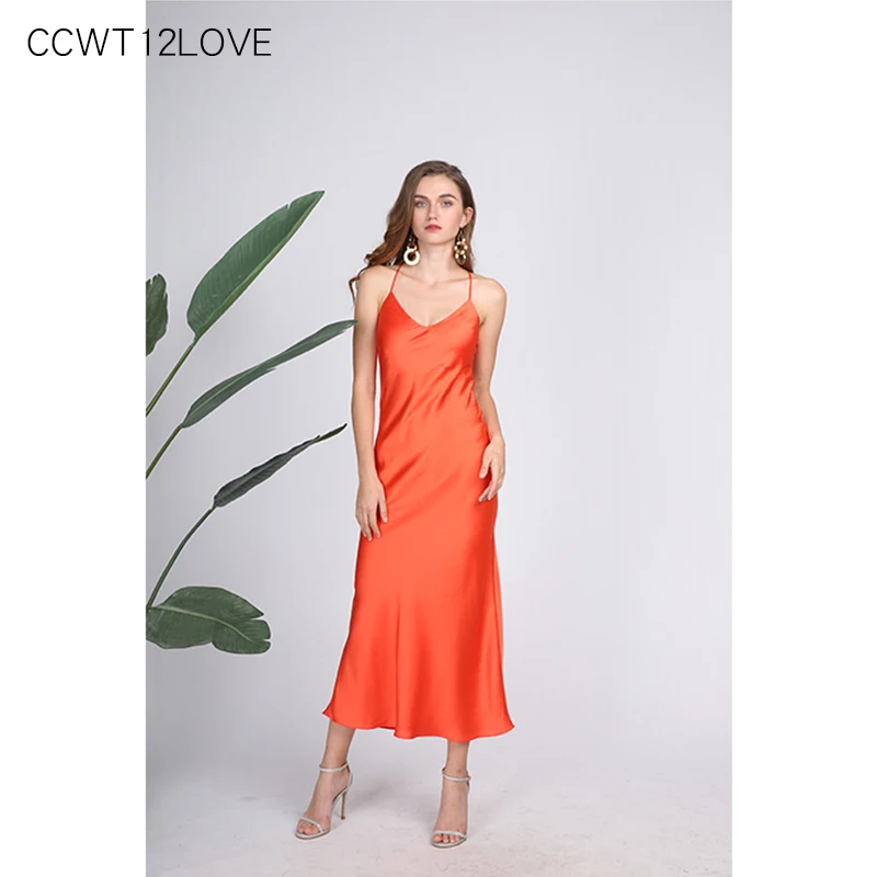 

Satin Party Dress Long Women 2019 Summer Solid V Neck Maxi Slip Dress Backless A Line Sleeveless Casual Ladies Sundress Beach