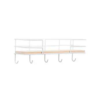 

Modern Wrought Iron Storage Rack Wall-mounted Decorative Shelf Hanging Holder Organizer with Hooks (5 Hooks, White)