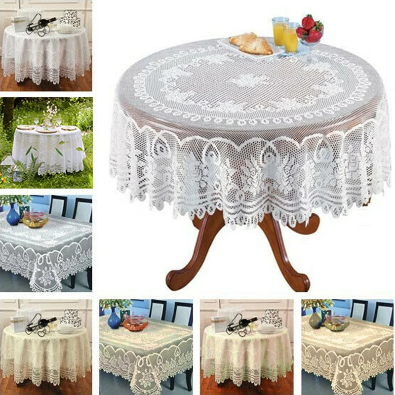 

White/Beige Lace Tablecloth Rectangle Round Table Cloth Cover Party Wedding