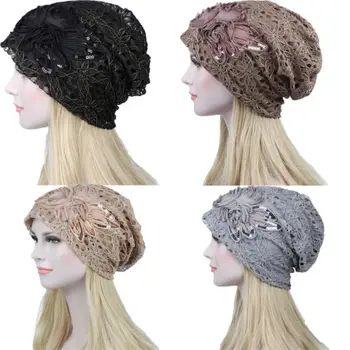 

Fashion Women Cotton Lace Flower Slouchy Baggy Head Cap Beanie Cancer Hat Turban