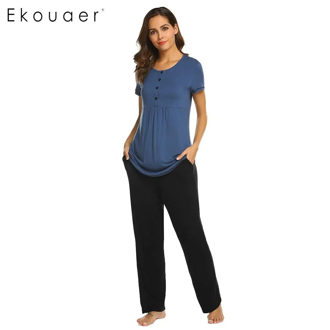 Ekouaer пижамы женские с длинным рукавом пижамы мягкие пижамы набор женский сна из двух частей Домашняя одежда Пижамный костюм XS-XXL