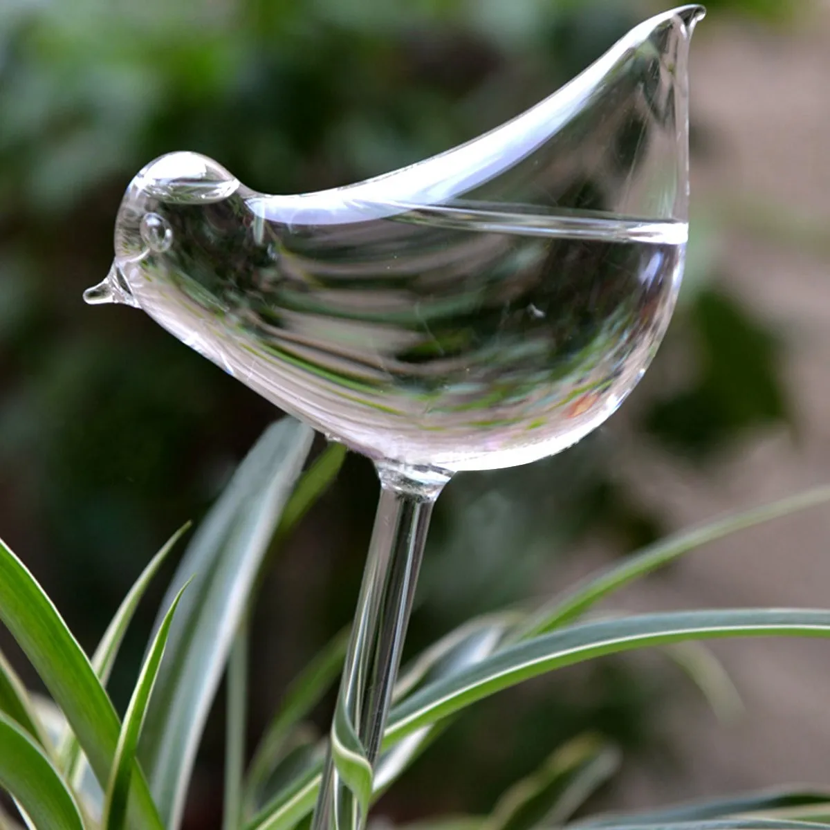 

New Bird Shaped Clear Glass Plant Flower Holiday Watering Spike Stake Bird Shaped Water Feeder