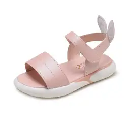 2019 девочки дети сандалии для девочек одноцветное цвет заячьими ушками Прекрасная принцесса обувь студент полиуретан вентилируемые туфли