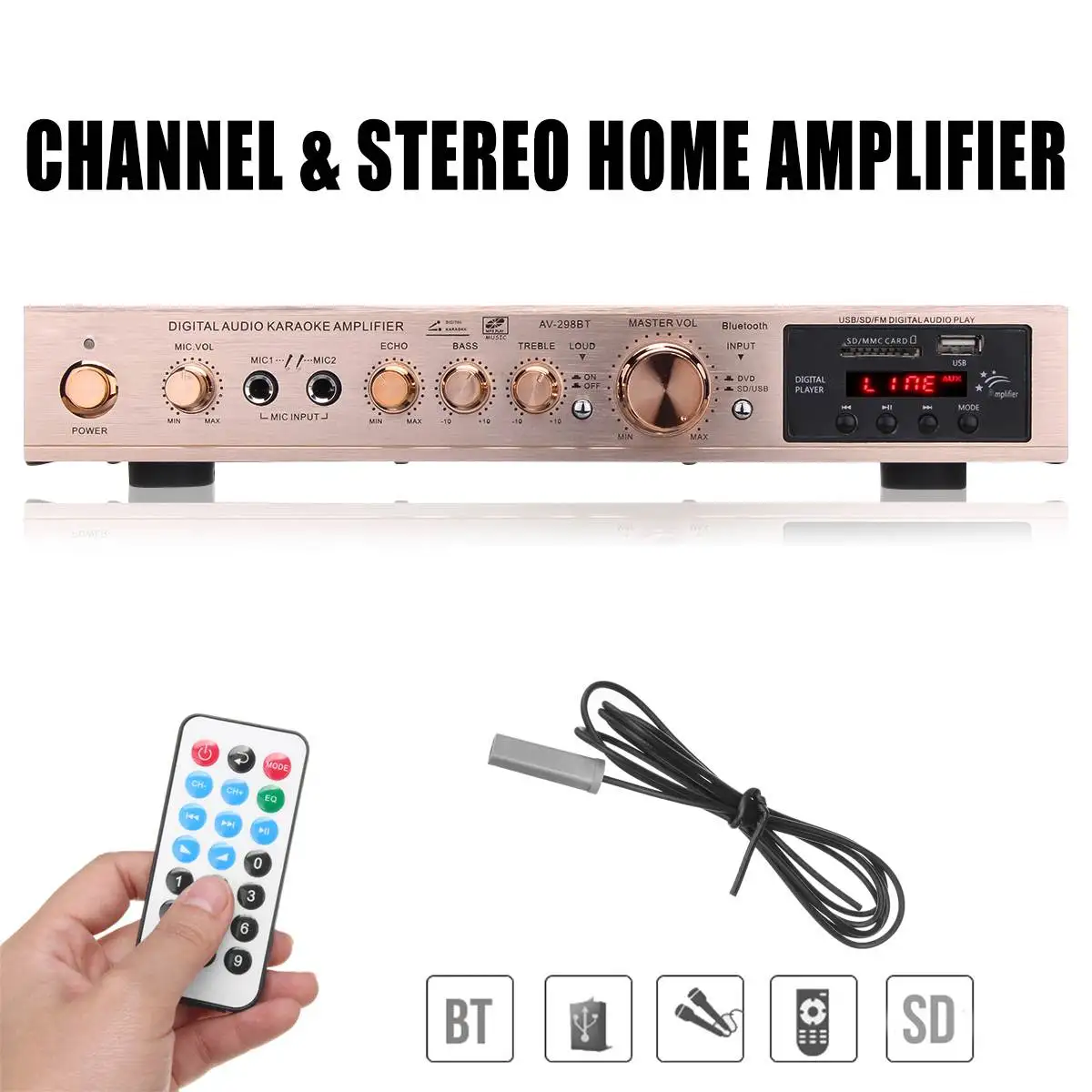 720W 5 Channel Home Digital Audio Amplifier Auto Car AV HiFi Class Power Amplifiers Stereo Sound FM Radio Player Aluminum Alloy