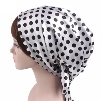 

XY Fancy Women Fashion Printing Soft Satin Sleeping Cap Salon Bonnet with Long Drawstring