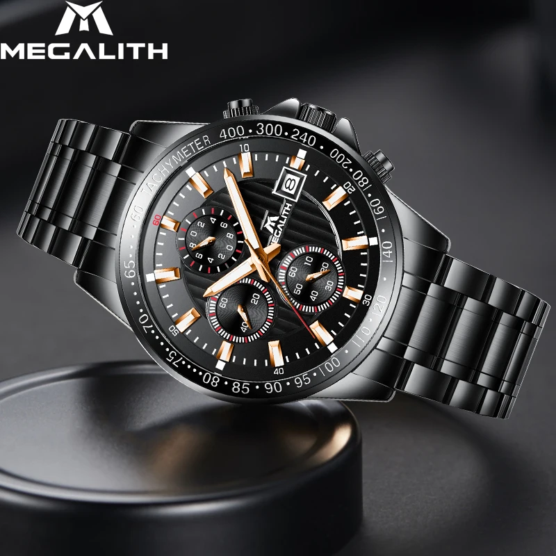 

MEGALITH Sport Mens Watch Luxury Top Brand Army Military Stainless Steel Quartz Watches For Men Waterproof Male Wristwatch Clock