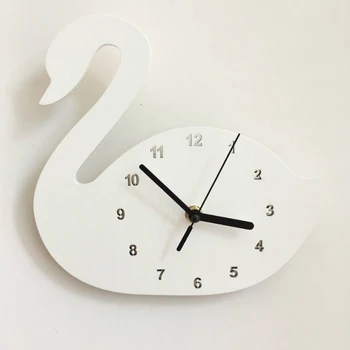 

INS Nordic style pink white gray wooden swan wall Mute clock table clock creative home girl room children's room wall decoration