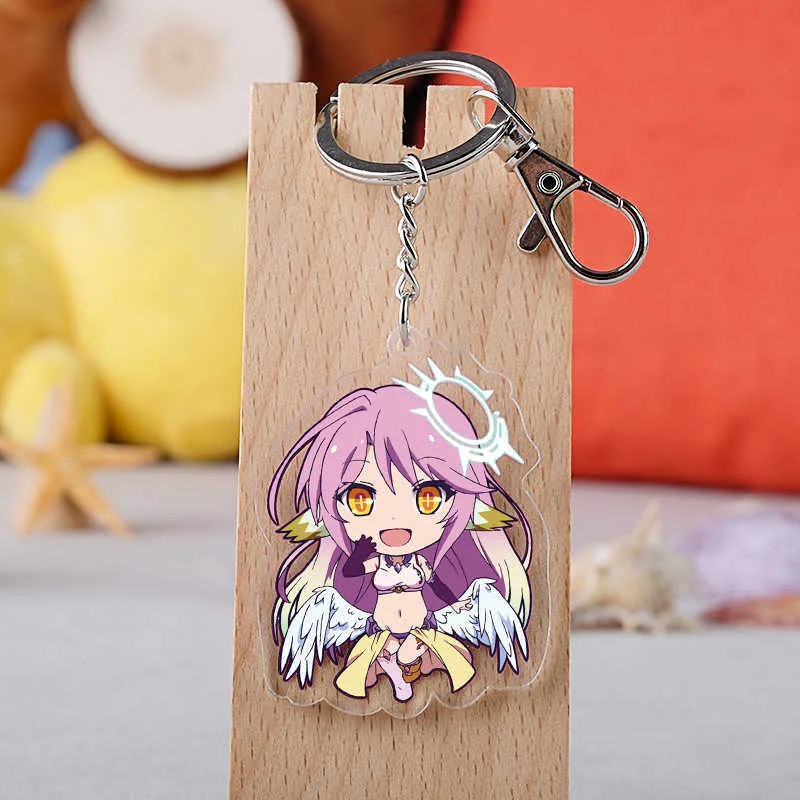 

Anime NO GAME NO LIFE Keychain Cartoon Sora Model acrylic transparent double-side car key holder chain pendants keyrings jewelry