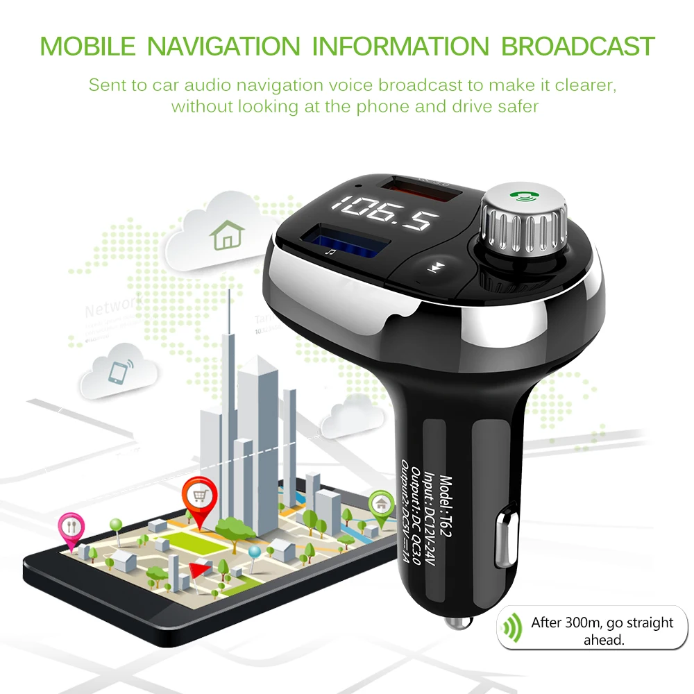 Car FM Transmitter Player Dual USB Quick Charge LCD Display Charger Adapter Bluetooth Hands-Free Support TF Card QC3.0 | Автомобили и