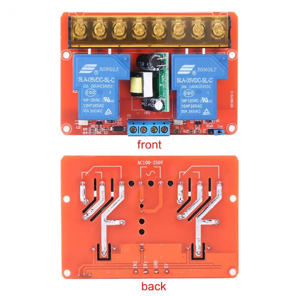 2 канальный релейный модуль AC100V 250V 30A высокомощное канальное реле DC5V высоконизкий